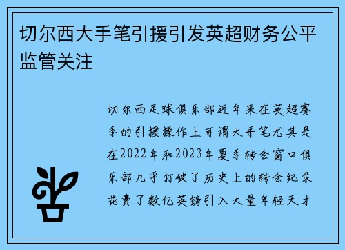切尔西大手笔引援引发英超财务公平监管关注 切尔西大手笔引援引发英超财务公平监管关注